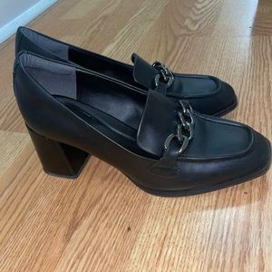Black heeled loafers
